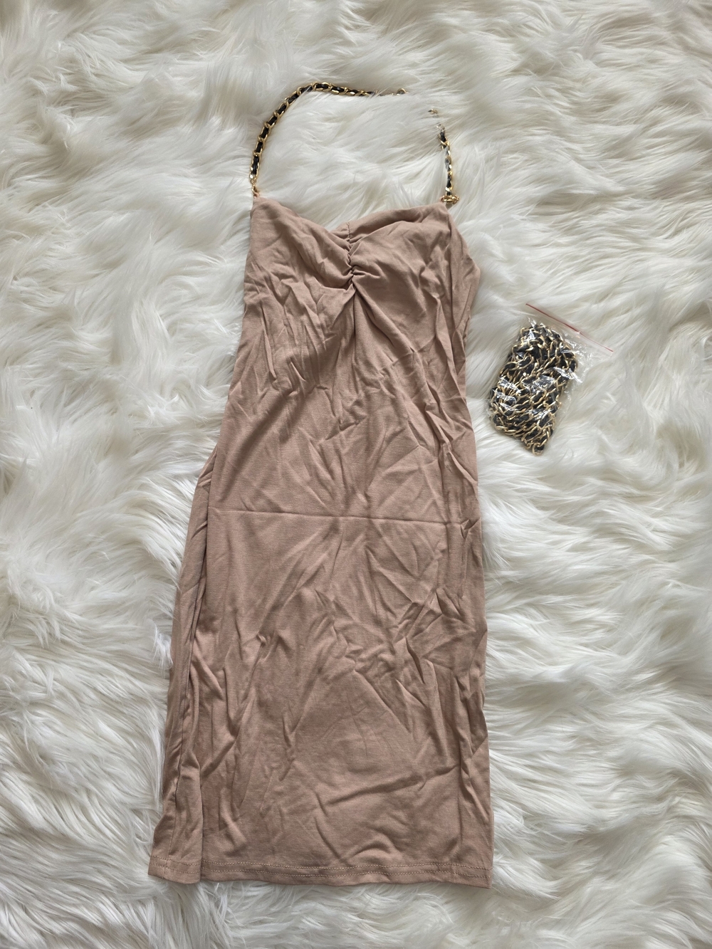Sleeveless Mauve Chain-Strap Mini Dress